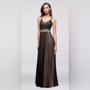 Betsy & Adam Womens 12 Maxi Gown Lace Mesh Black Nude Whimsigoth Dark Fairy Prom